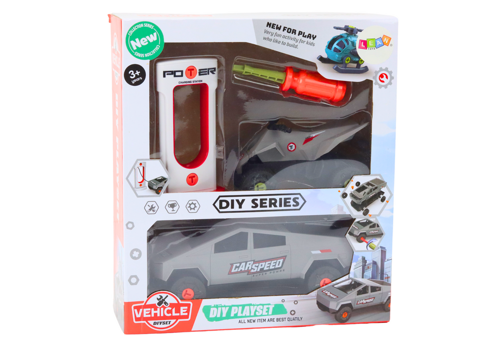 Set Of Modern Car With Quad For Disassembly Diy Gray