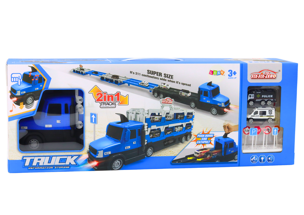 Lora Tow Truck Race Track 2in1 Lights Sounds Signs Cars Blue