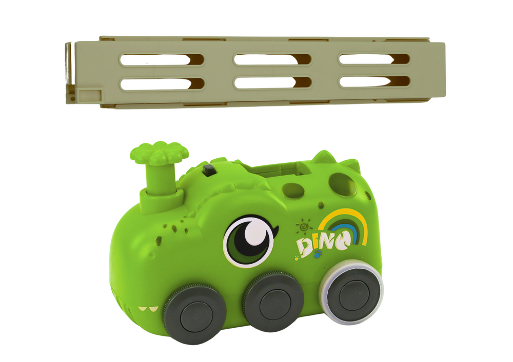 Battery-operated Green Dinosaur Car Arranging Colorful Dominoes 4 Colors Of Blocks