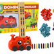 Red Dinosaur Battery Operated Car Arranging Colorful Dominoes 4 Colors Of Blocks