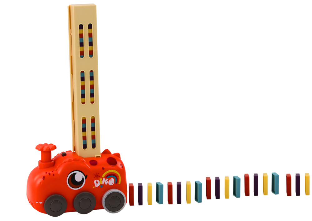 Red Dinosaur Battery Operated Car Arranging Colorful Dominoes 4 Colors Of Blocks