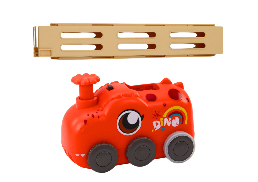 Red Dinosaur Battery Operated Car Arranging Colorful Dominoes 4 Colors Of Blocks