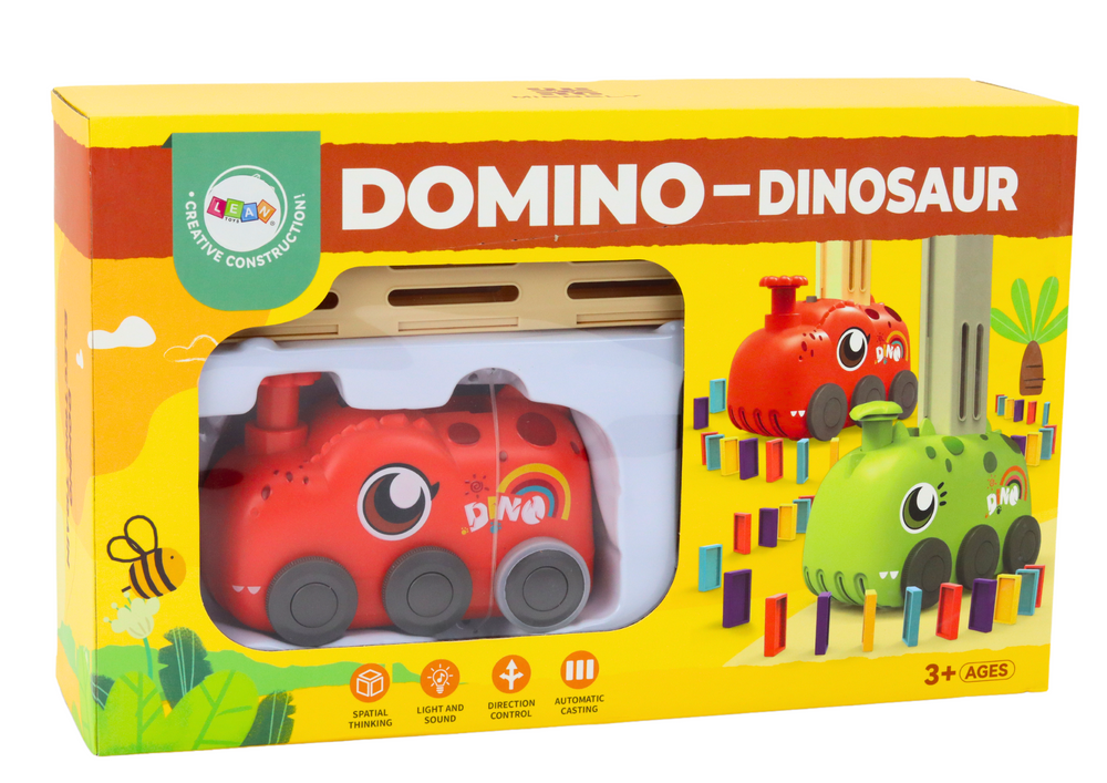 Red Dinosaur Battery Operated Car Arranging Colorful Dominoes 4 Colors Of Blocks