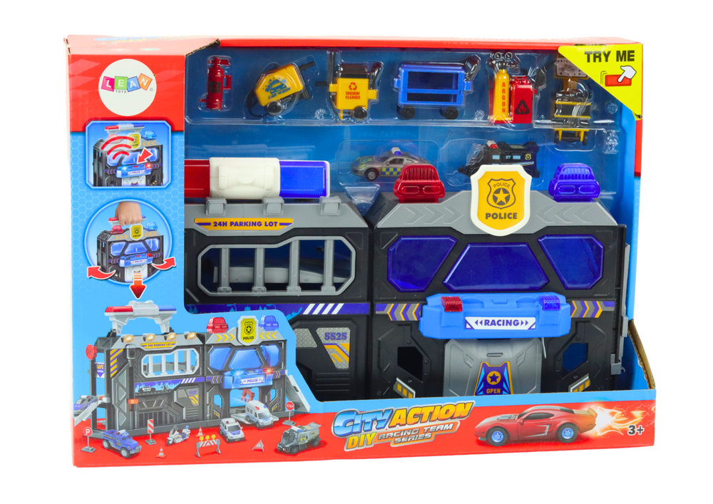 Set Of Expandable Garage Track In A Suitcase Police Lights And Sounds