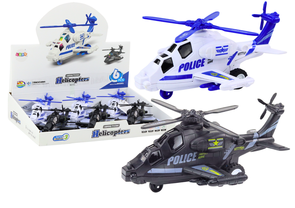 Police Helicopter White Or Black Friction Drive Light And Sound