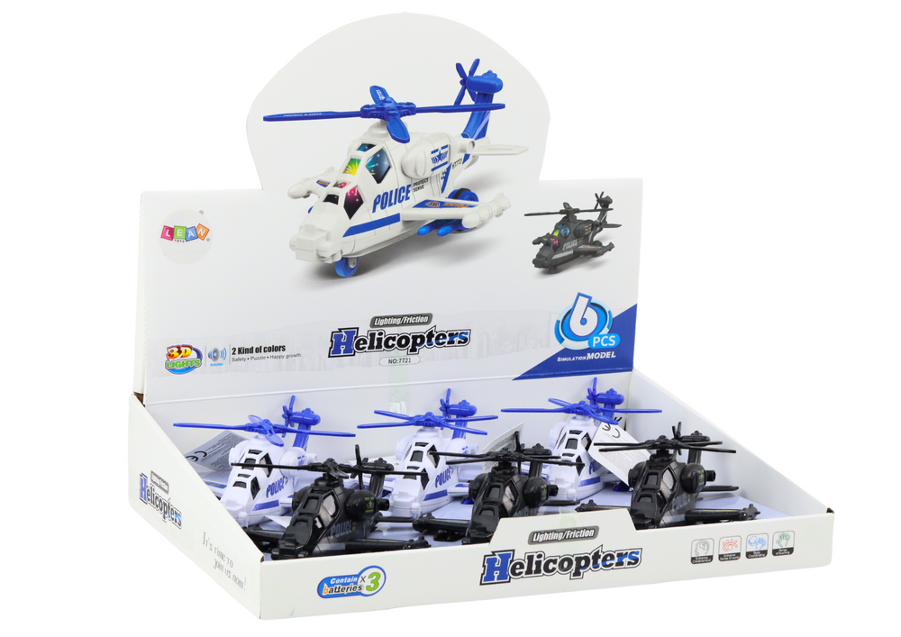 Police Helicopter White Or Black Friction Drive Light And Sound