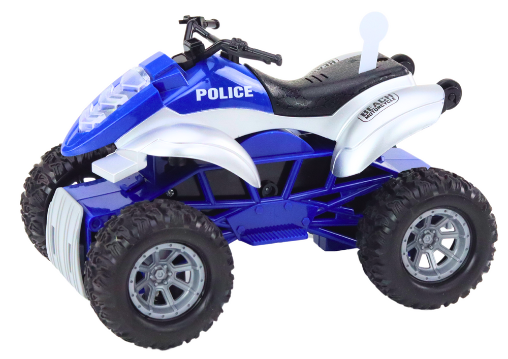 Police Quad With A Trailer For Transporting A Boat And A Motorboat