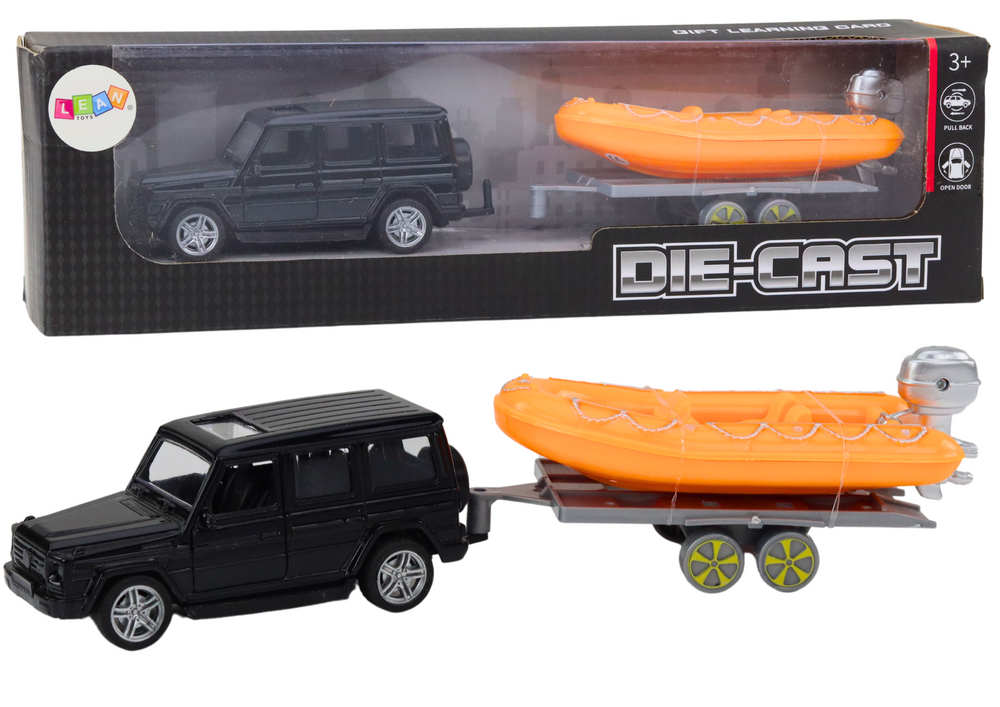 Black Off-road Car With Trailer Orange Boat