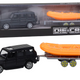 Black Off-road Car With Trailer Orange Boat
