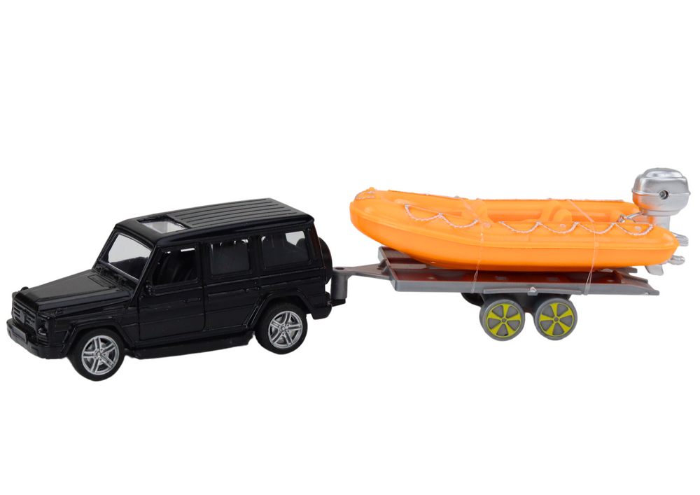Black Off-road Car With Trailer Orange Boat