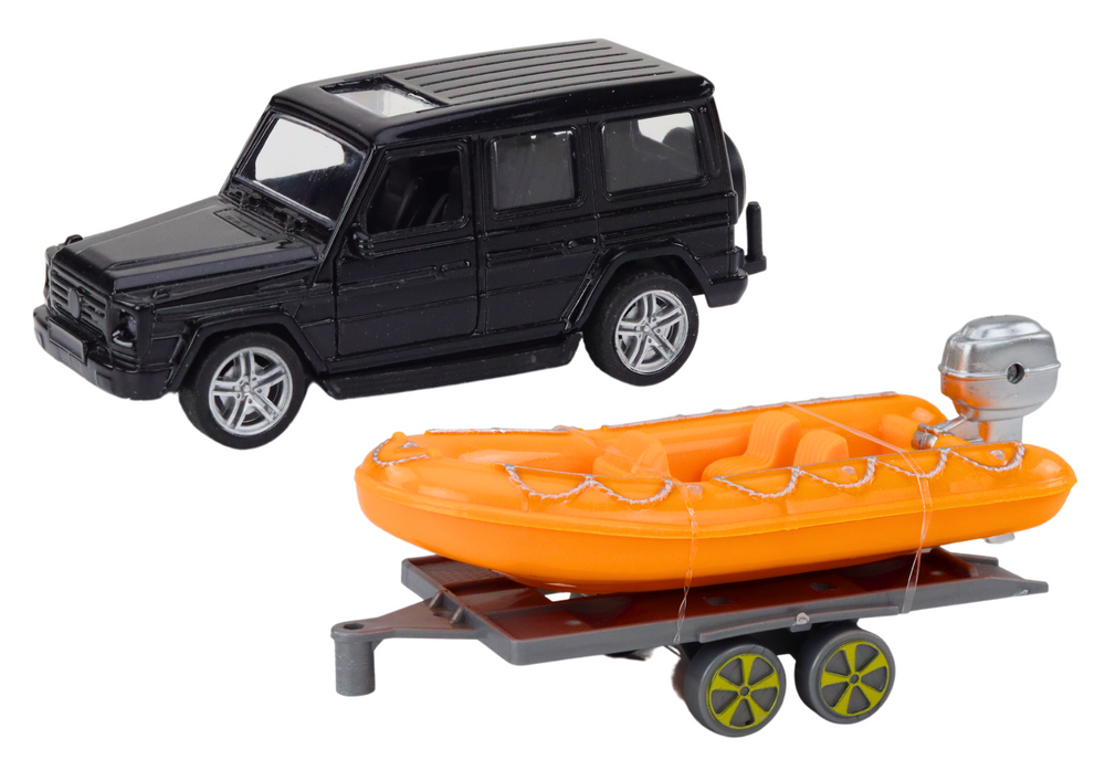 Black Off-road Car With Trailer Orange Boat