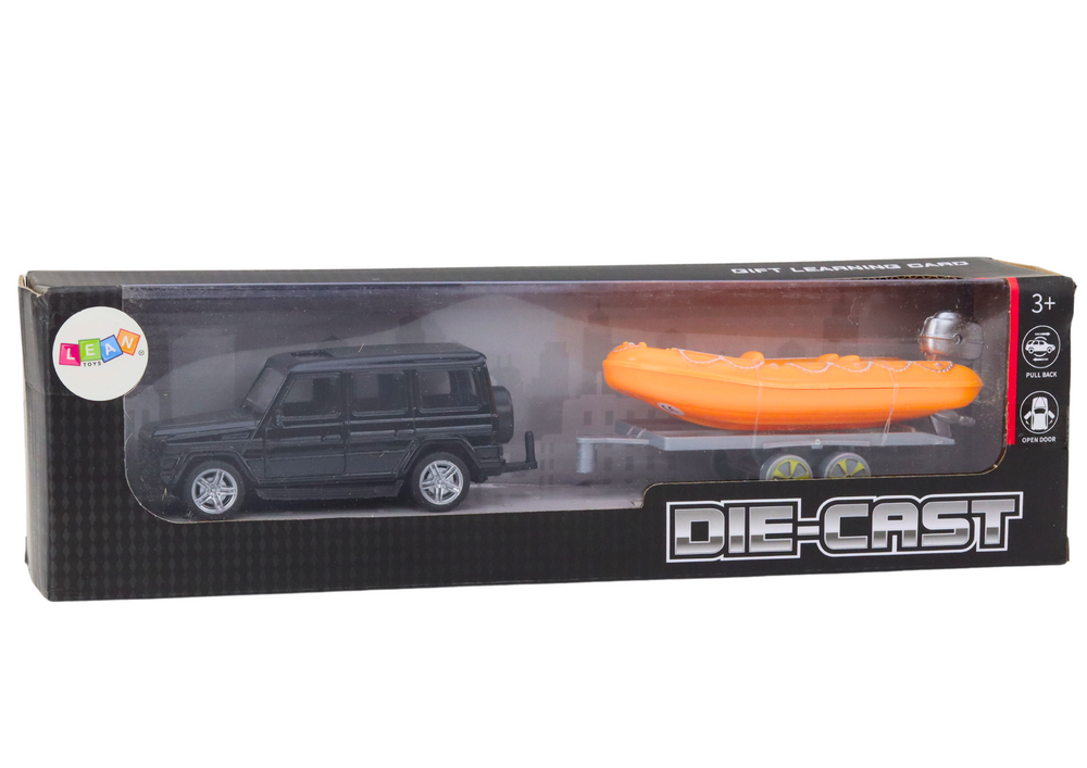 Black Off-road Car With Trailer Orange Boat
