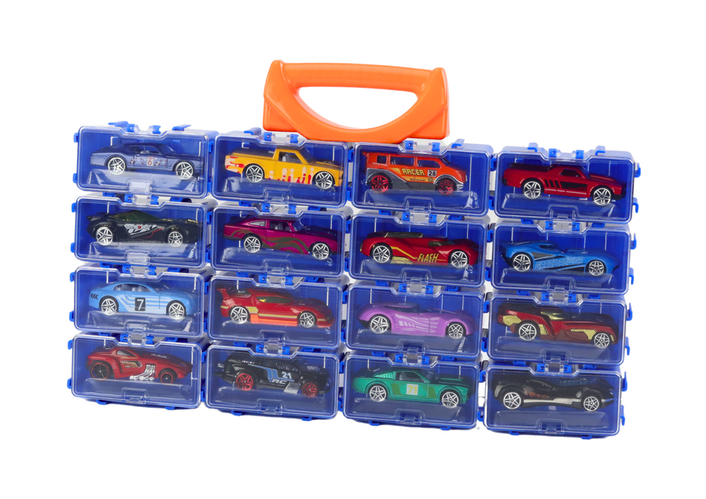 A Set Of Cars With Springs In A Metal Suitcase 16 Pieces