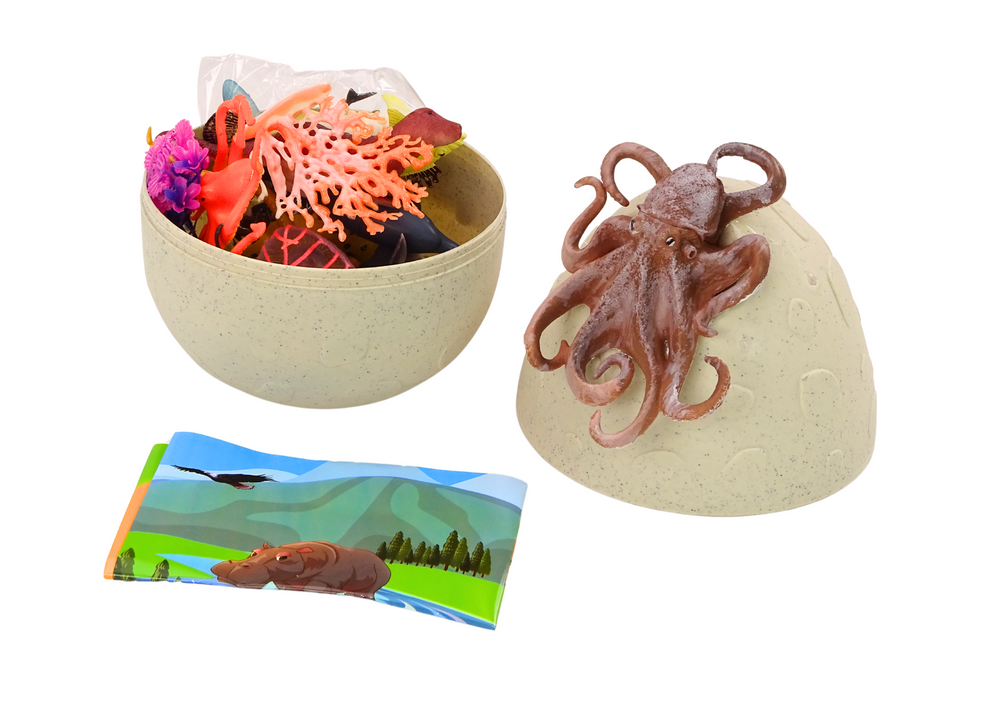 Egg With Figurines Of Marine Animals Plants And Octopus. Set Of 26 Pieces.
