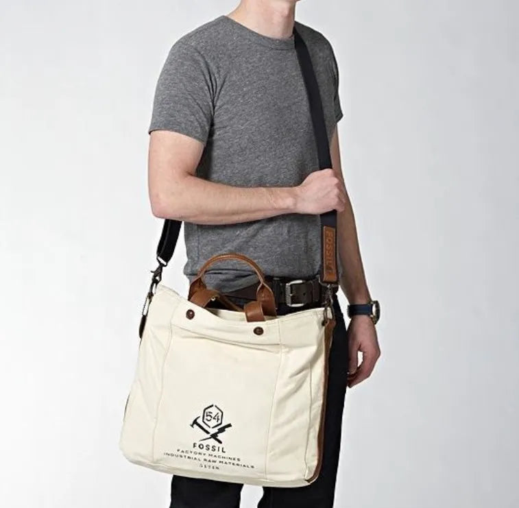 Tasche Fossil Herren Umhängetasche Carrier Utility Beige Weiß