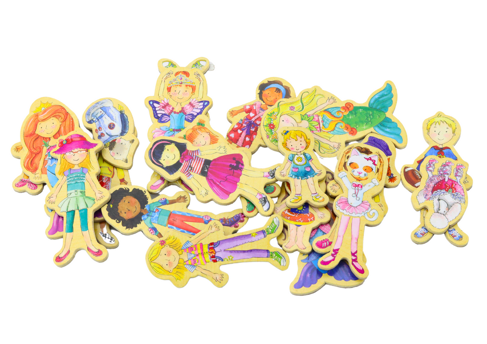 Set Of Magnets Wooden Characters In Colorful Disguises 20 Pieces