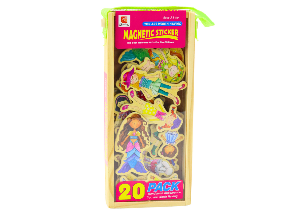 Set Of Magnets Wooden Characters In Colorful Disguises 20 Pieces