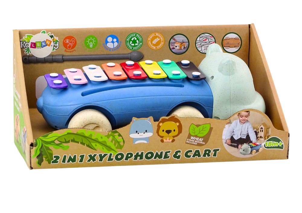 Hippopotamus Cymbals On Wheels Instrument For Children Colorful Educational