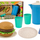 Set Of Tableware Plates Cups Jug Hamburger Cutlery 11 Pcs