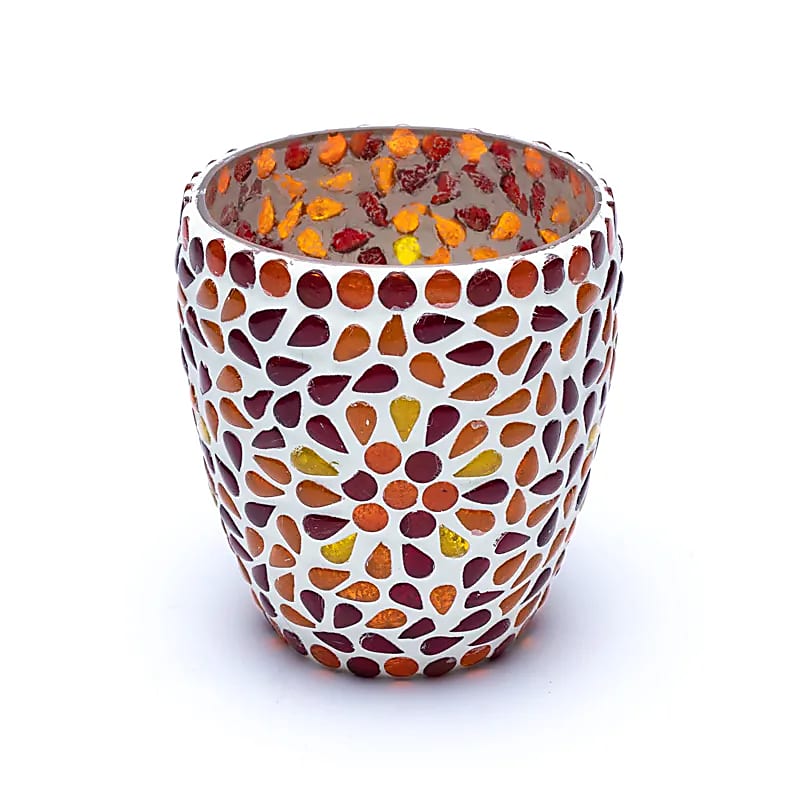 Mosaik värmeljushållare Röd/gul - 10cm Set med 3 st