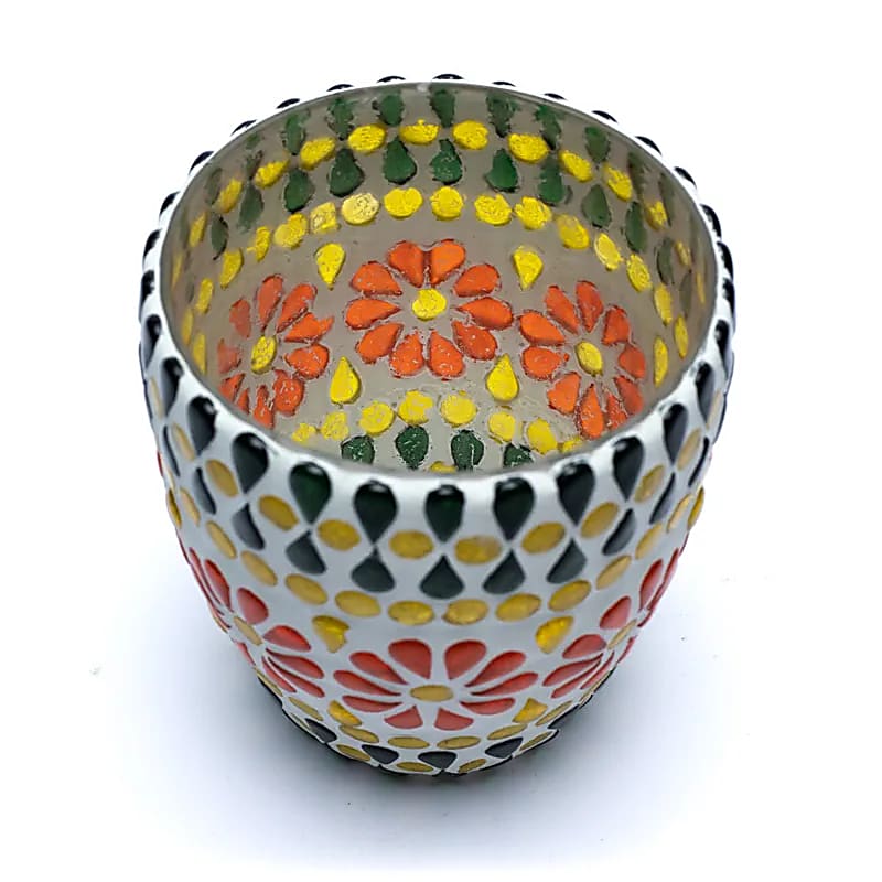 Sealbhóir Solais Tae Mósáic Glas/buí - 10cm Set As 3 ríomhaire