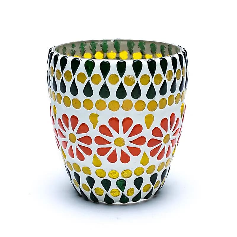 Sealbhóir Solais Tae Mósáic Glas/buí - 10cm Set As 3 ríomhaire