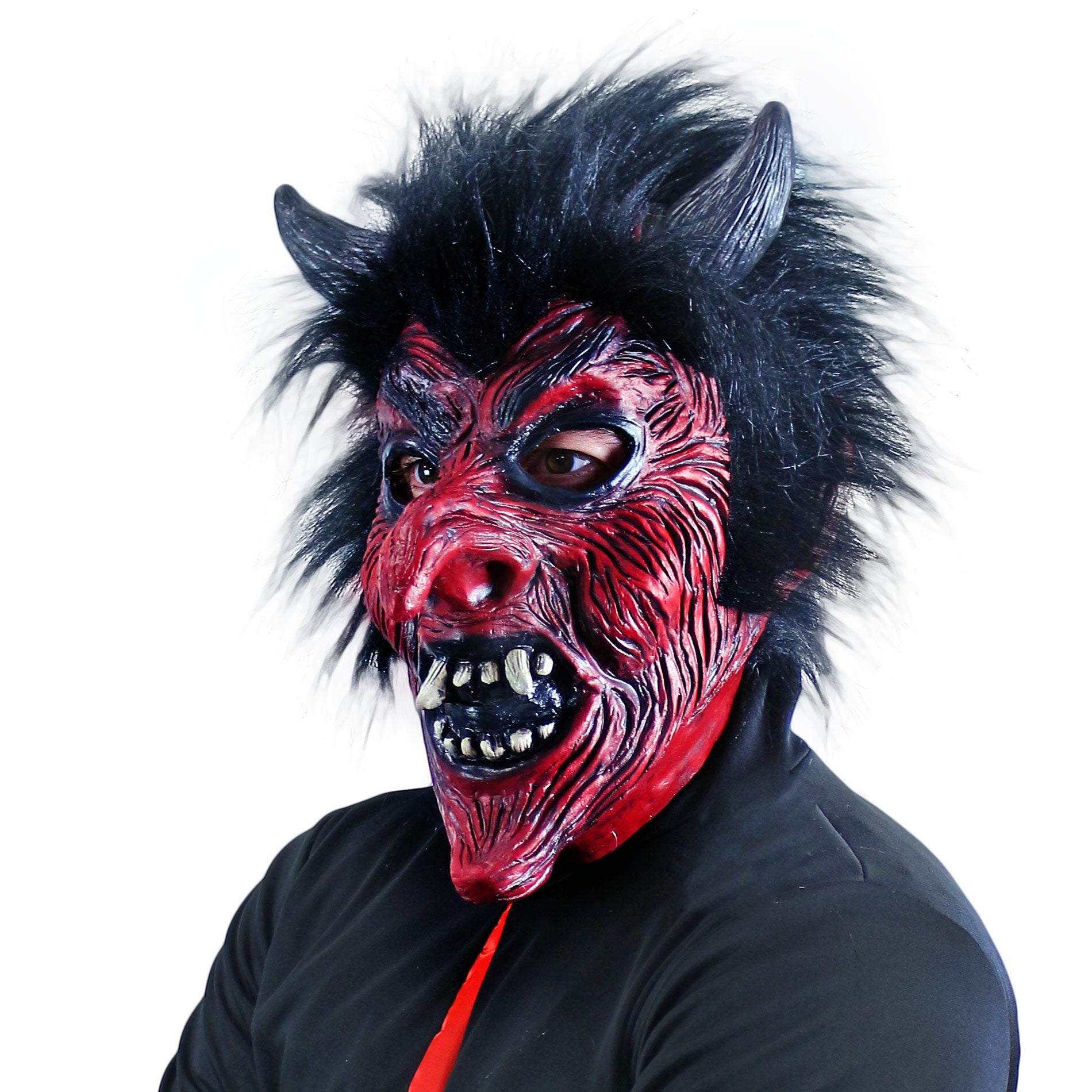 Maschera da diavolo con capelli per adulti