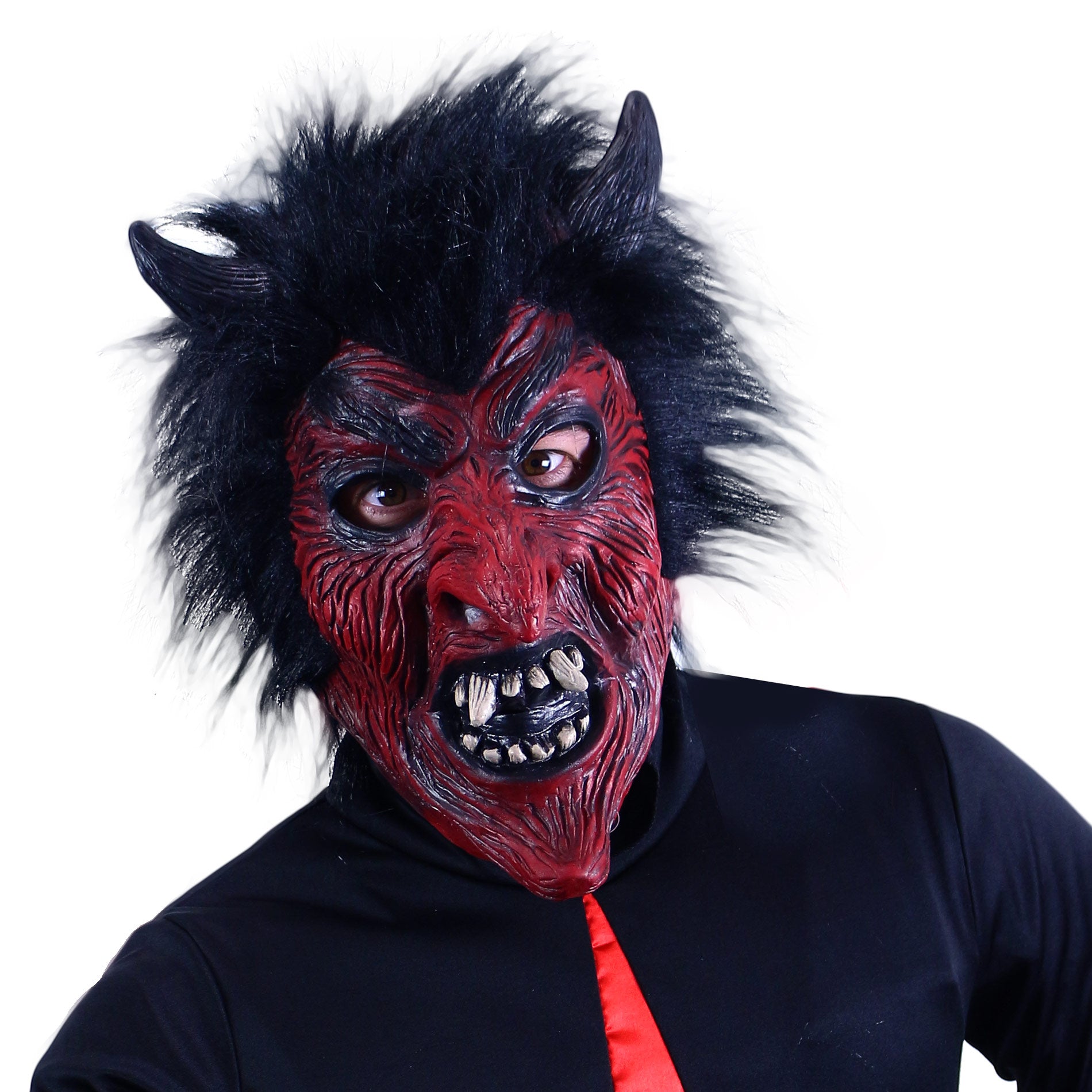 Maschera da diavolo con capelli per adulti