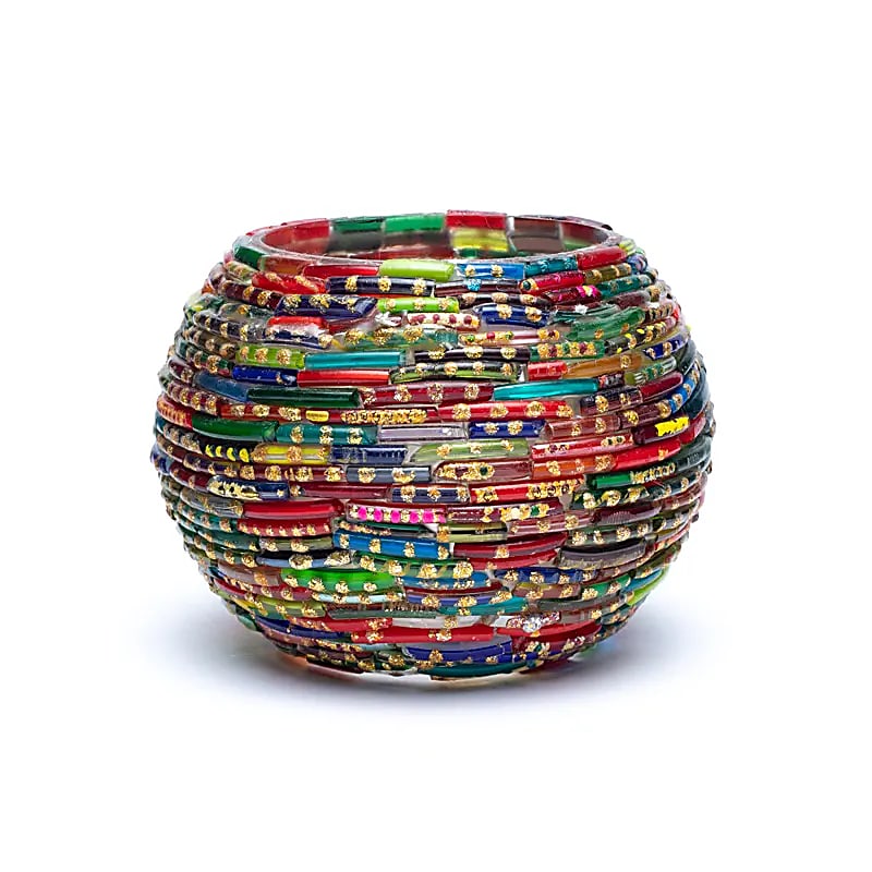Mosaic Tea Light Holder Coloured Striped --set Of 3 Pcs - 7.5cm