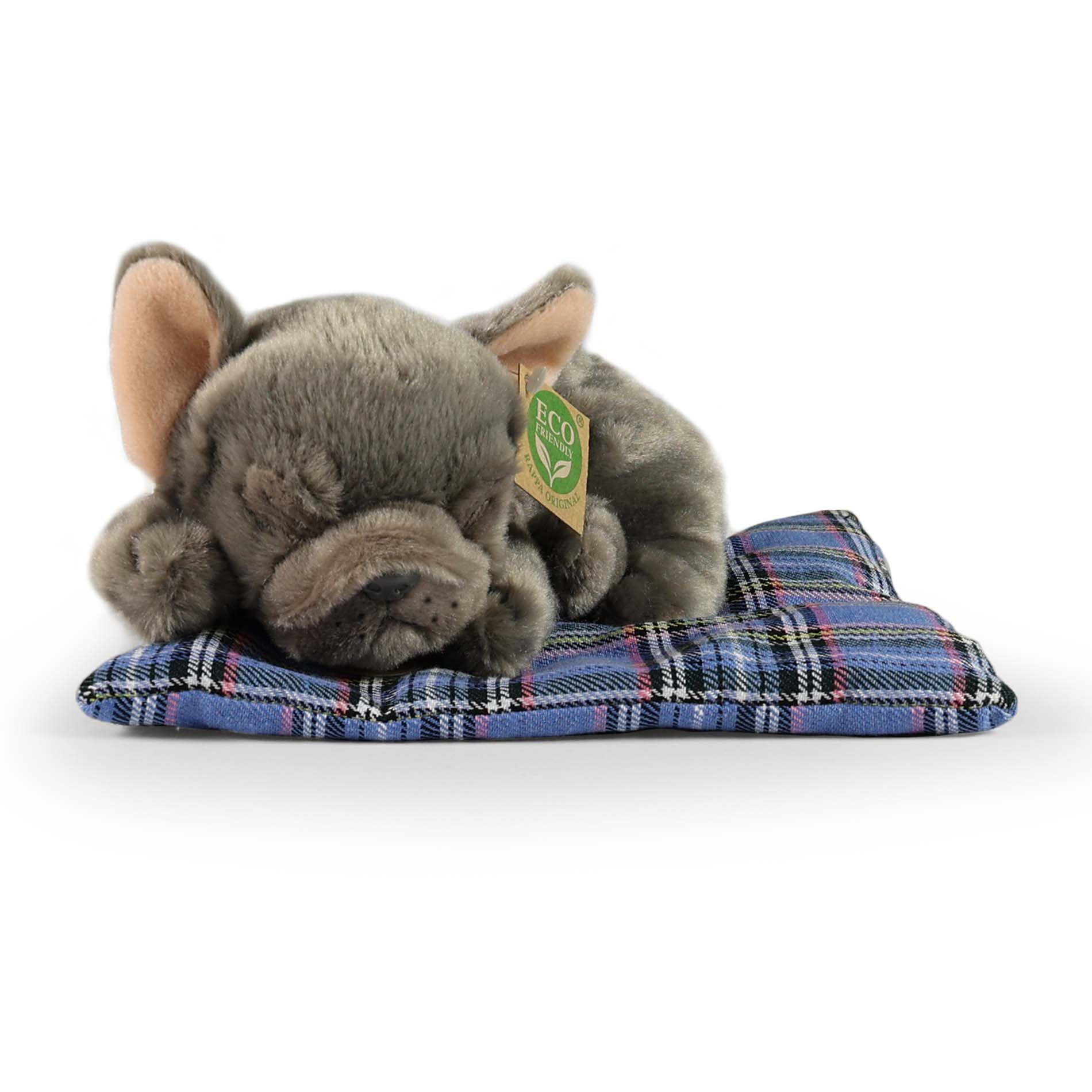 Plüss francia bulldog párnán 23 cm Környezetbarát