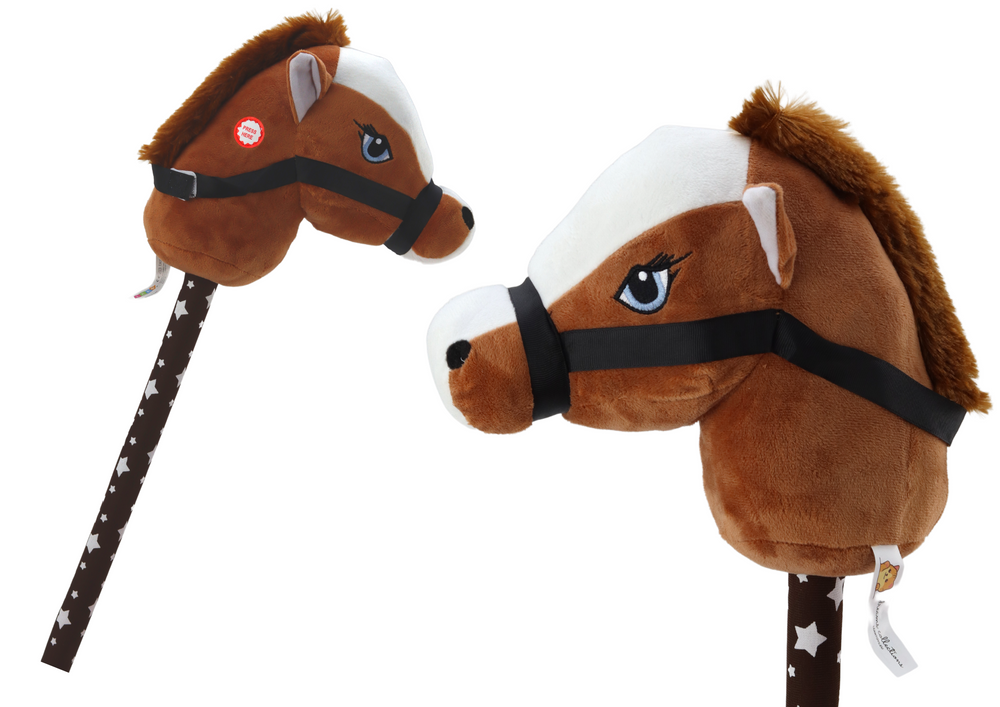 Plush Horse Head On A Stick Hobby Horse Dark Brown Shorthair Horse Sounds