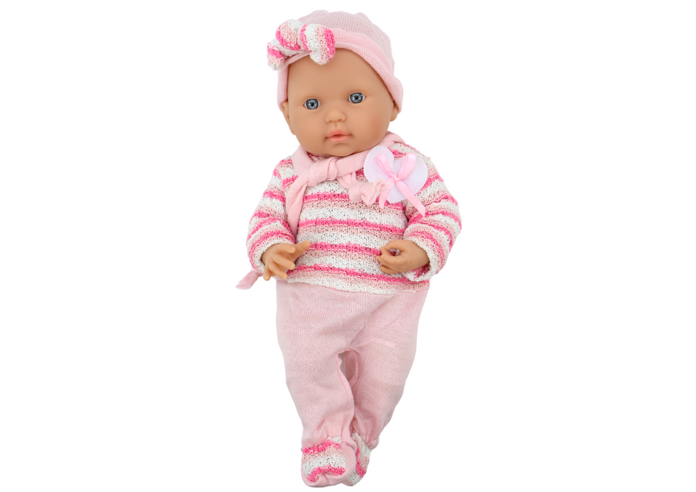 Baby Doll Striped Sweater Hat Scarf Pink
