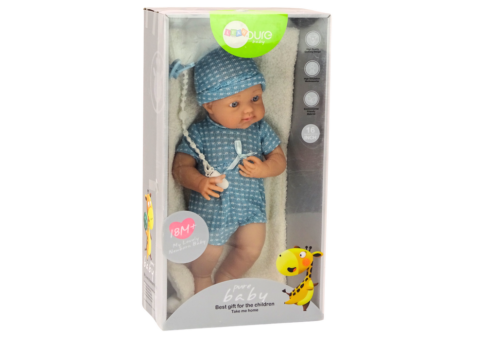 Baby Doll In Blue Clothes Hat Pacifier And Blanket