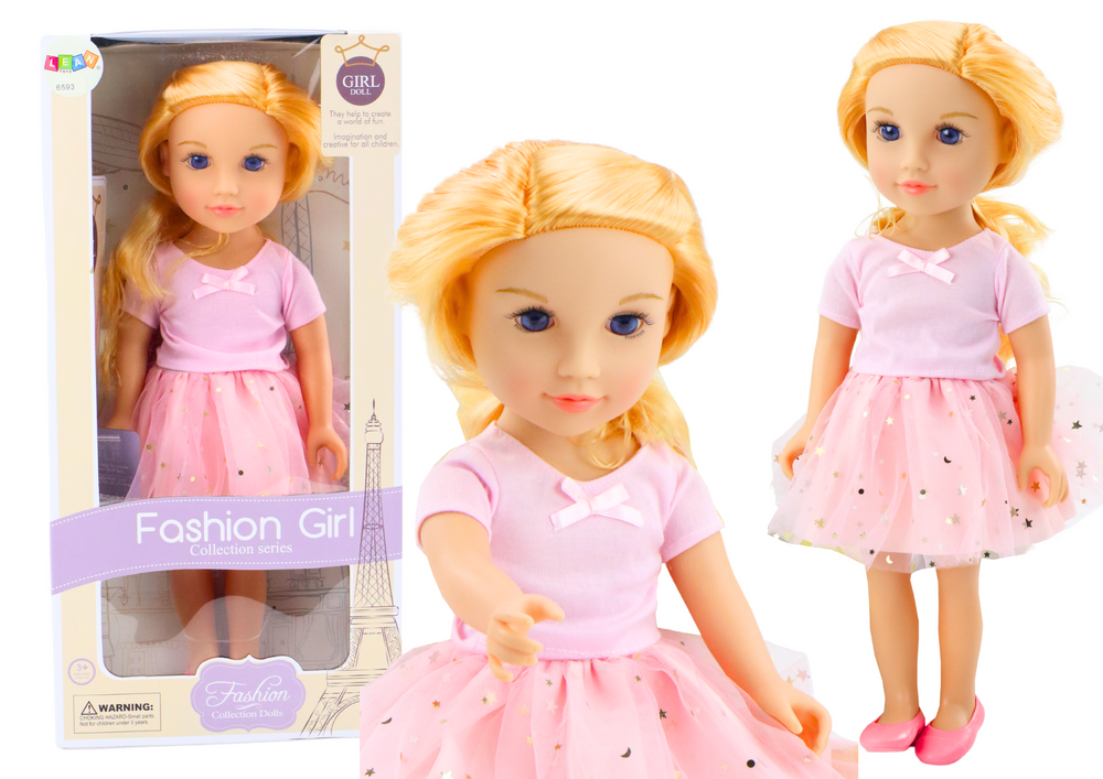 Doll In A Dress With Tulle Pink Blonde Hair