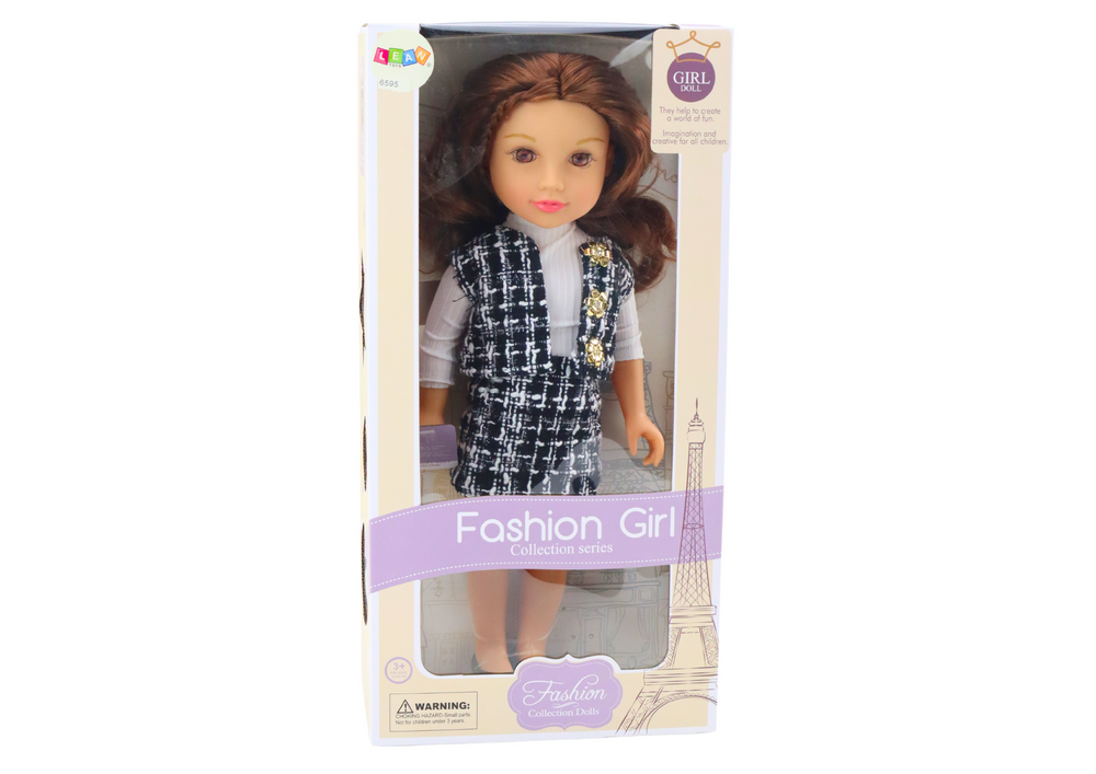 Doll In Elegant Checked Clothes Brown Hair