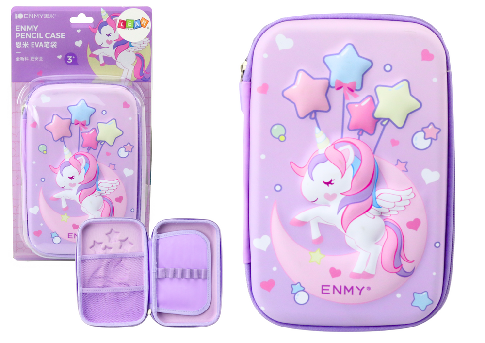 Large 3d Unicorn Pencil Case Foldable Purple 23x15x5 Cm