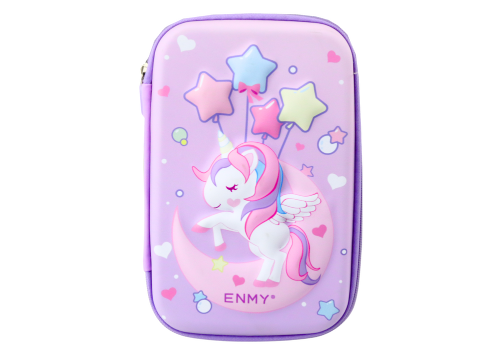 Large 3d Unicorn Pencil Case Foldable Purple 23x15x5 Cm