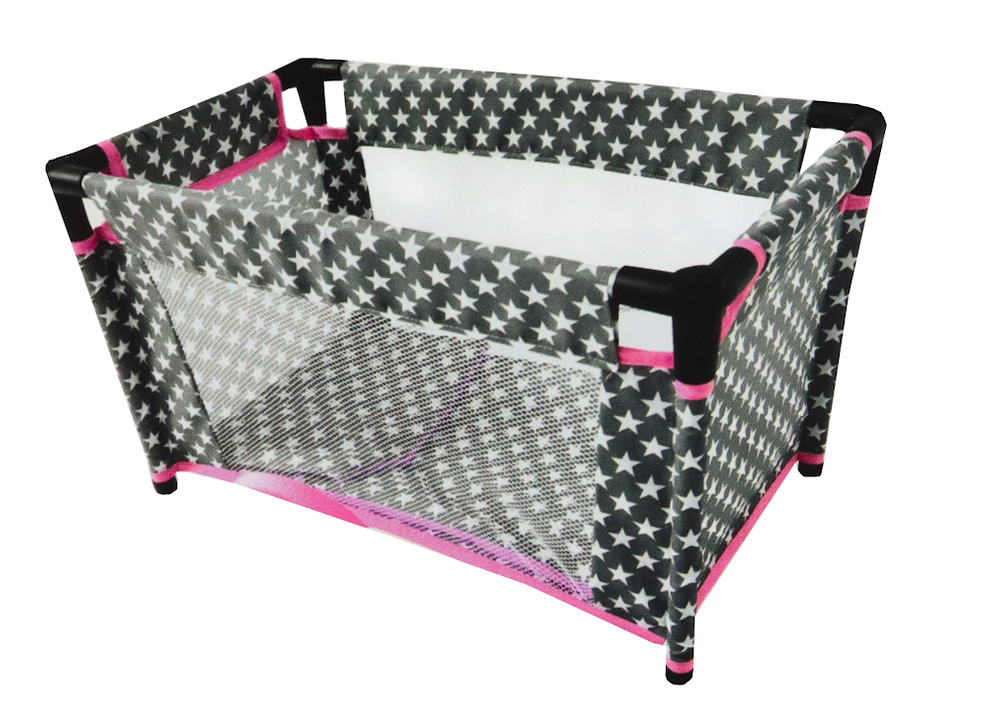 Alice Dolls' Bed With Stars Bag Blanket Pillow Gray And Pink