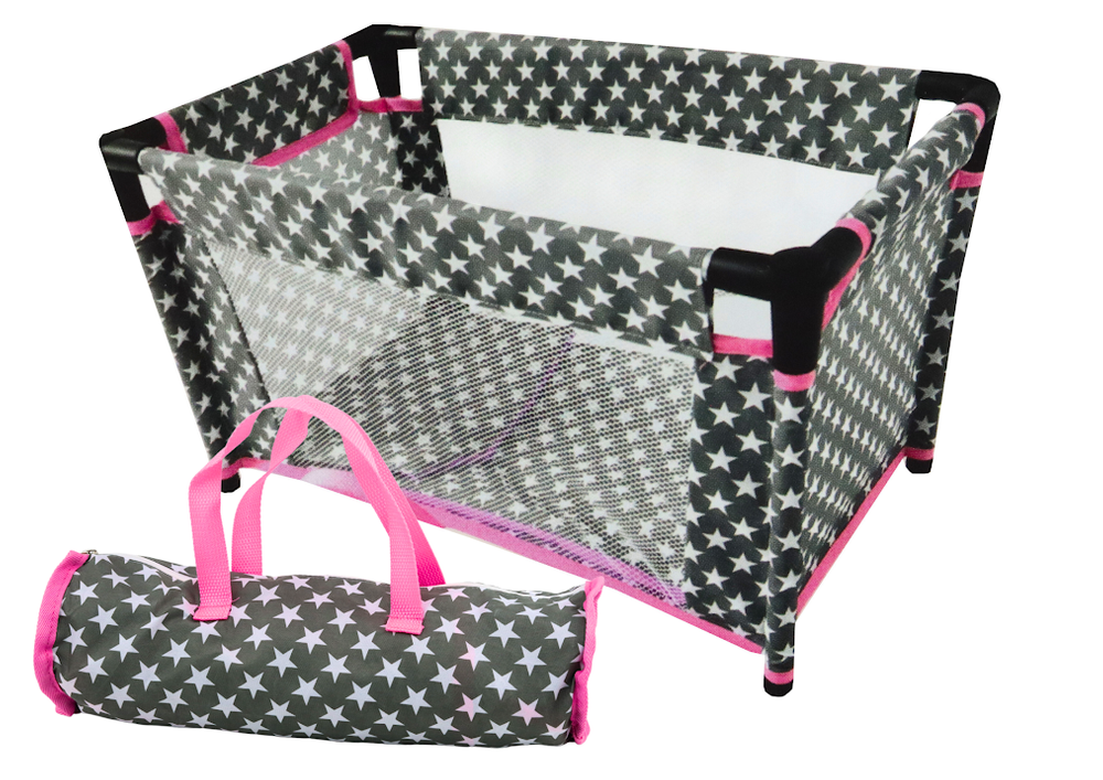 Alice Dolls' Bed With Stars Bag Blanket Pillow Gray And Pink