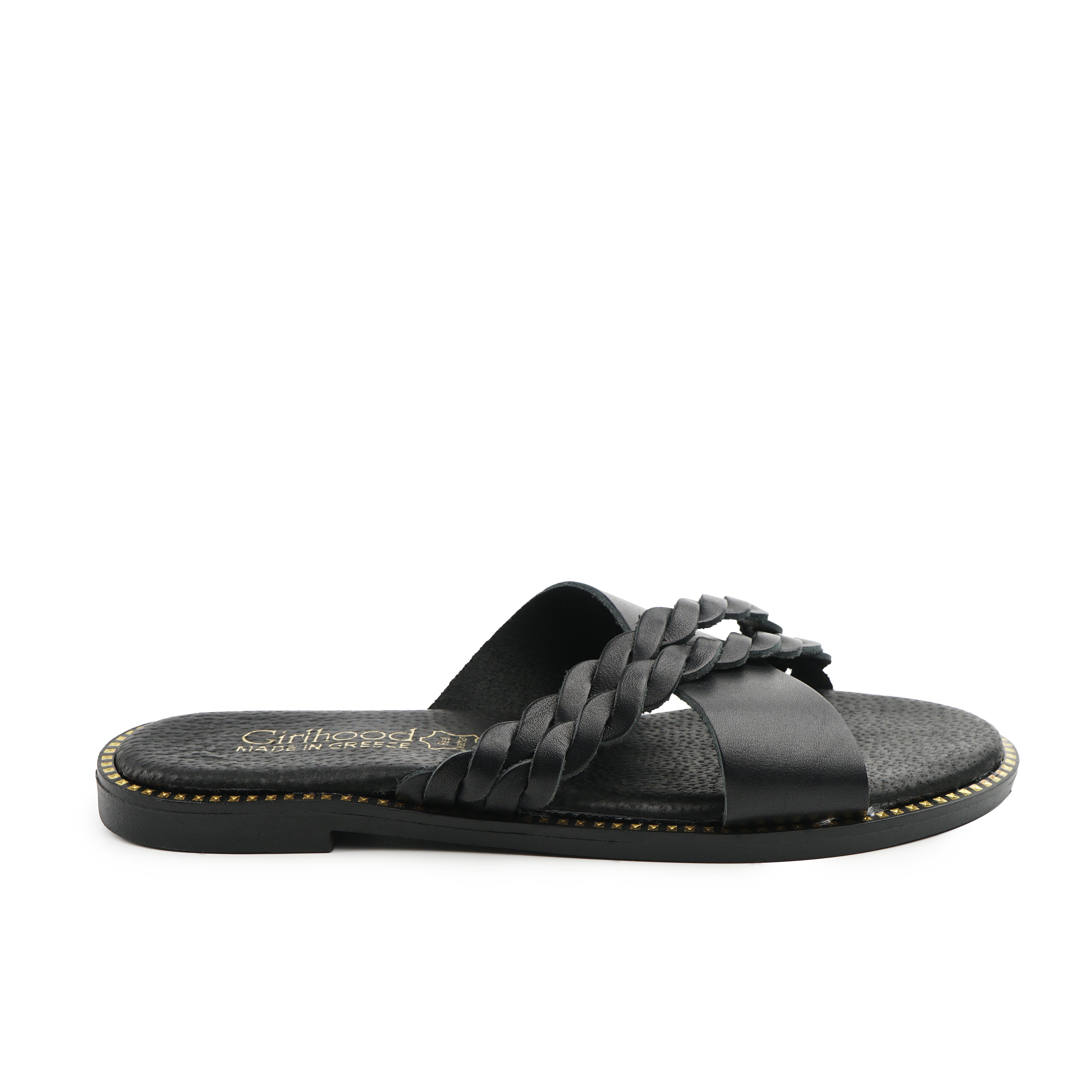 Flip-Flops aus echtem Leder Mikonos Schwarz Schwarz