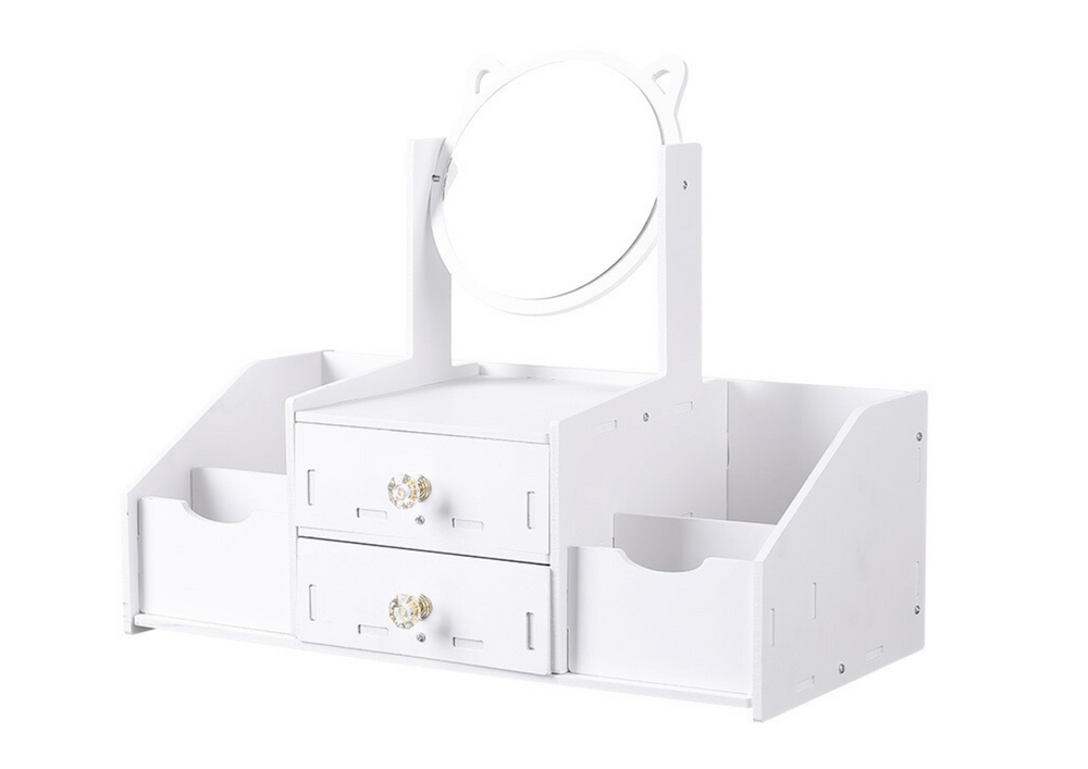 Small Children's Dressing Table Mirror With Handles Wooden Drawers White