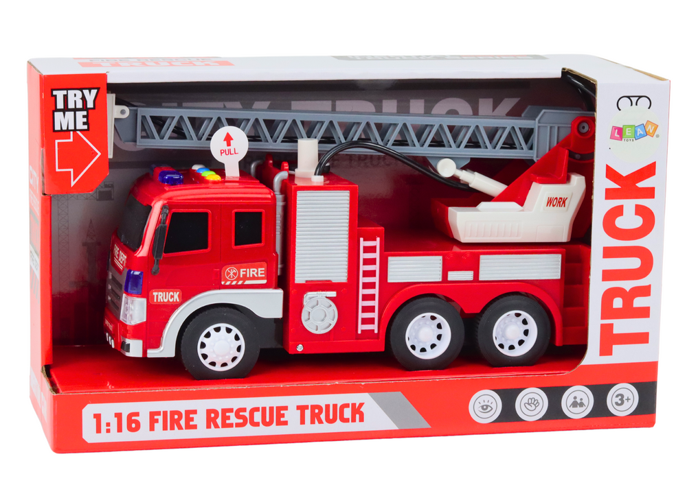 Fire Truck With Boom 1:16 Lights Sounds Water Drive Red