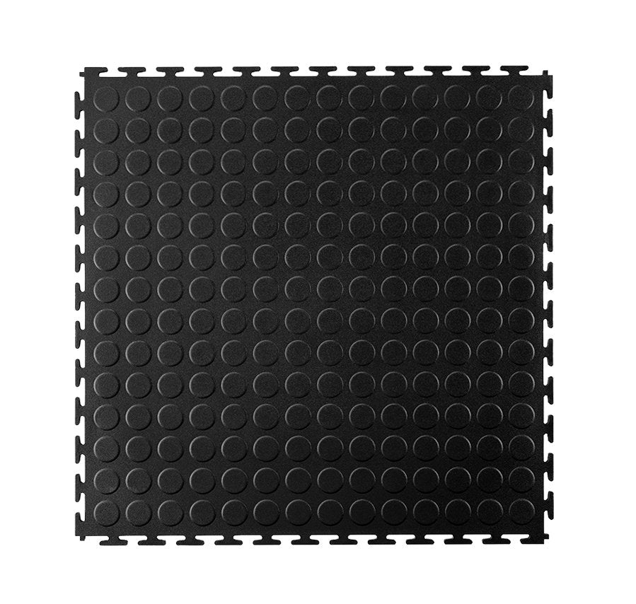 PVC podlahy pro garáže sklady haly tělocvičny eko - T zámek - mince - 498x498x6,5 Mm černá