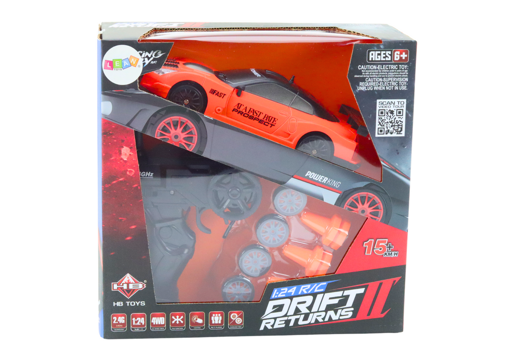 Remote Controlled R/c Sports Car 1:24 Orange Interchangeable Wheels