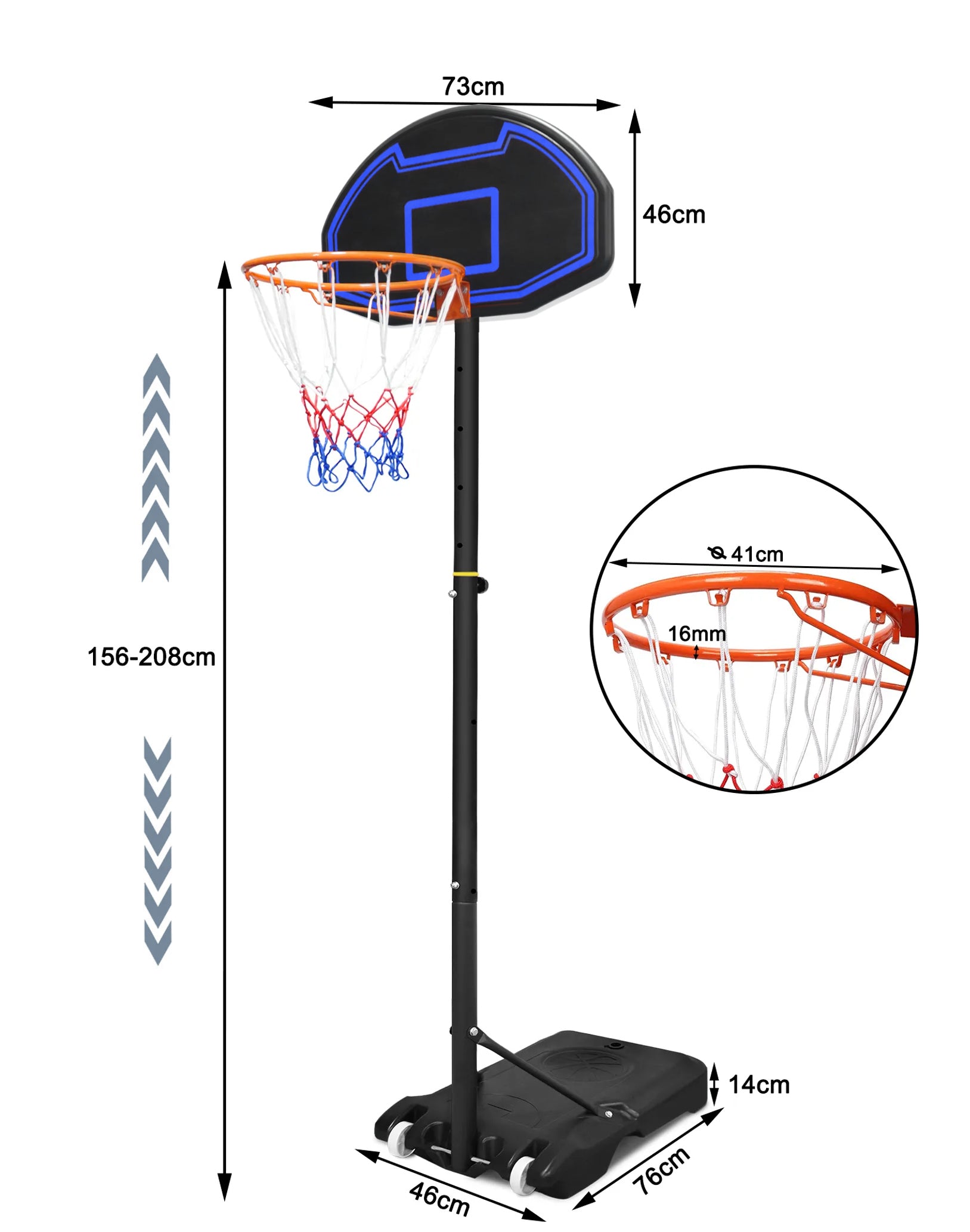Basketball Bagplade Med Stander Sedco Bbh101 155-210 Cm