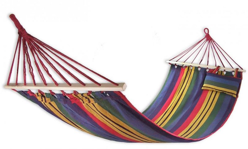 Sedco Bavlněná houpací síť 200x80cm s výztuhou a polštářem zelená/červená