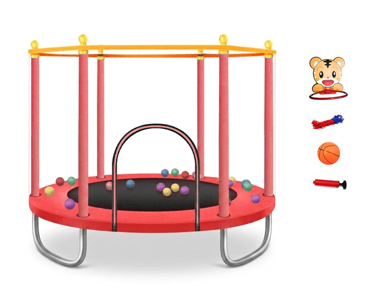 Børnetrampolin Sedco D02 - 122 Cm Med Sikkerhedsnet Og Tilbehør Rød
