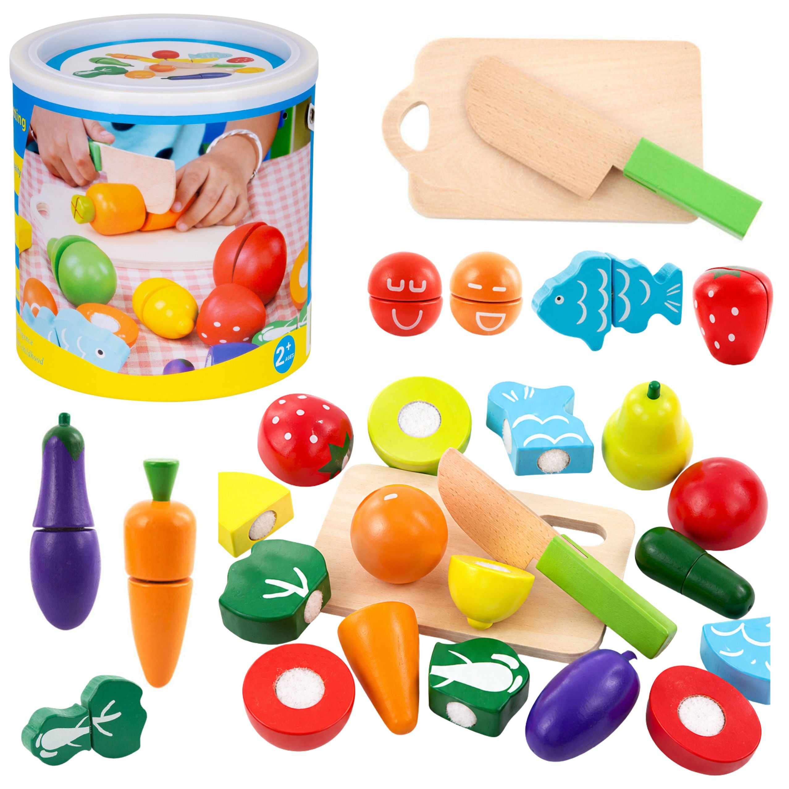 Vegetable And Fruit Chopping Set In A Bucket Board Knife Wooden
