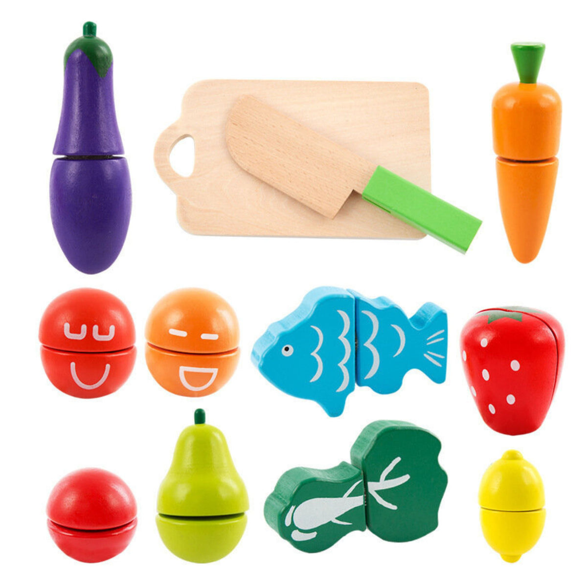 Vegetable And Fruit Chopping Set In A Bucket Board Knife Wooden