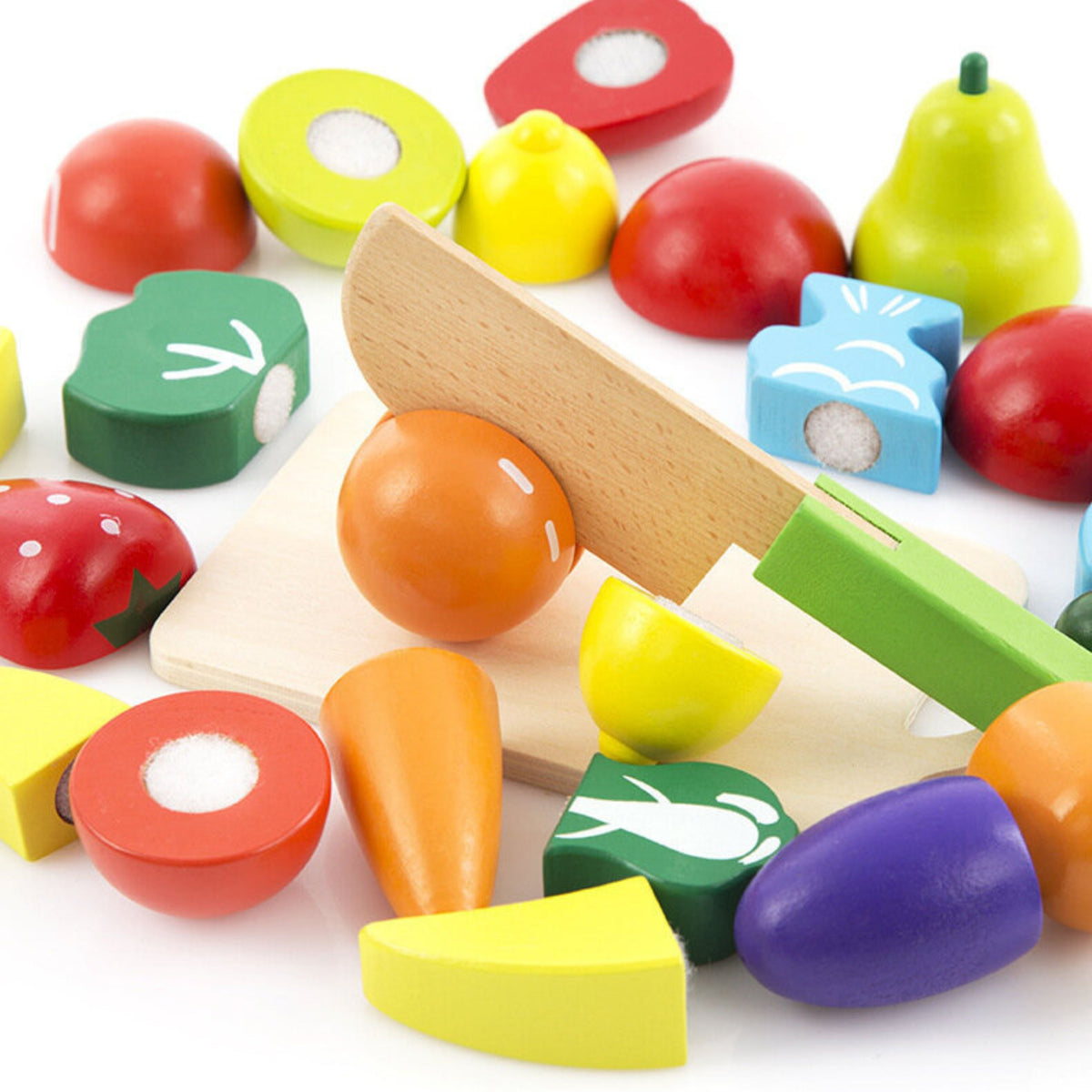 Vegetable And Fruit Chopping Set In A Bucket Board Knife Wooden
